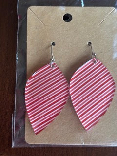 Red and White Striped Acrylic Earrings